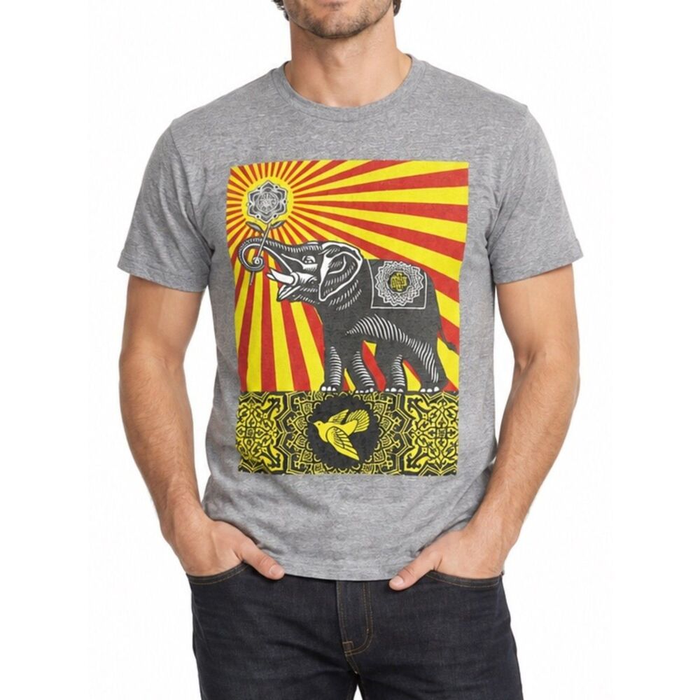 Obey “Elephant Graphic Tee” in Heather Gray | Size Medium
